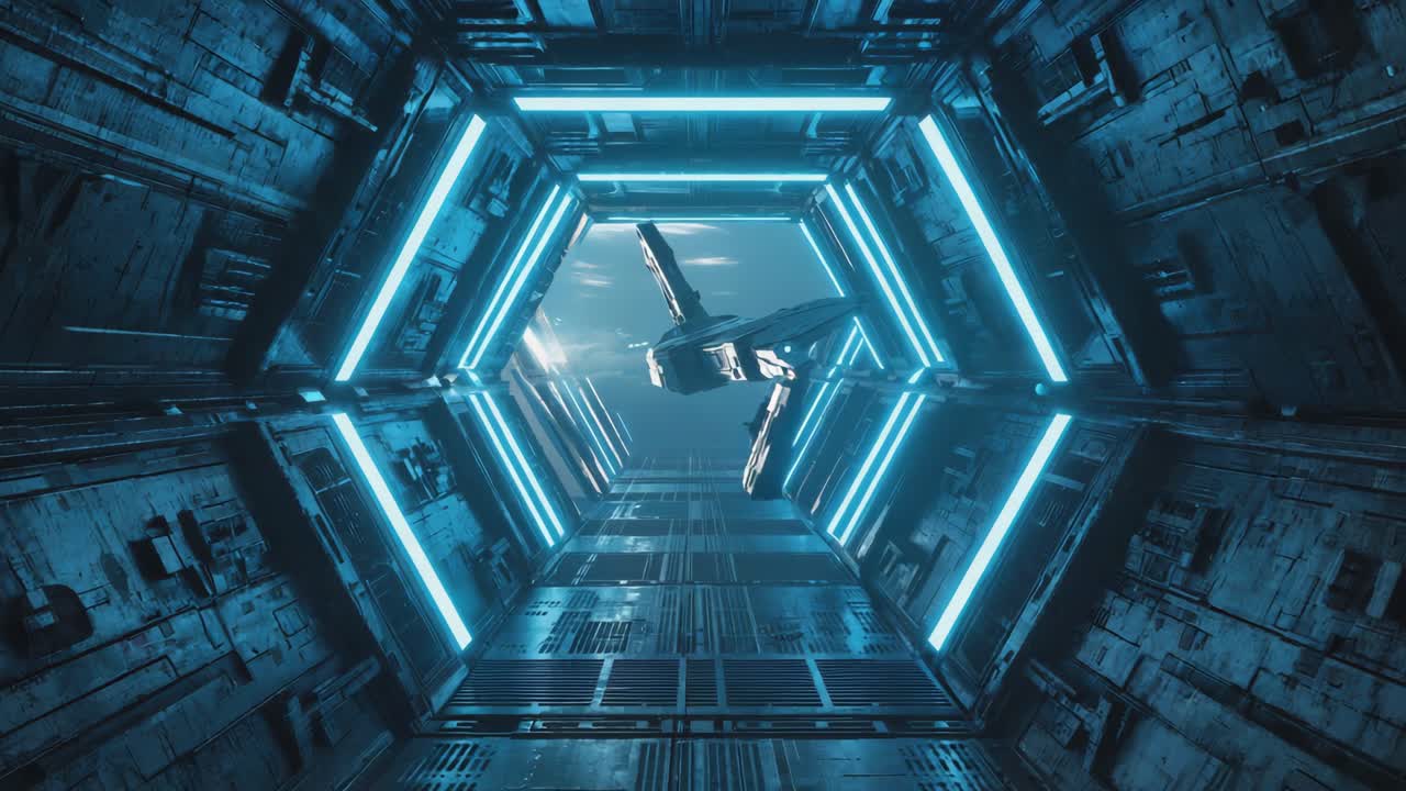 Futuristic Spaceship in a Sci-Fi Tunnel