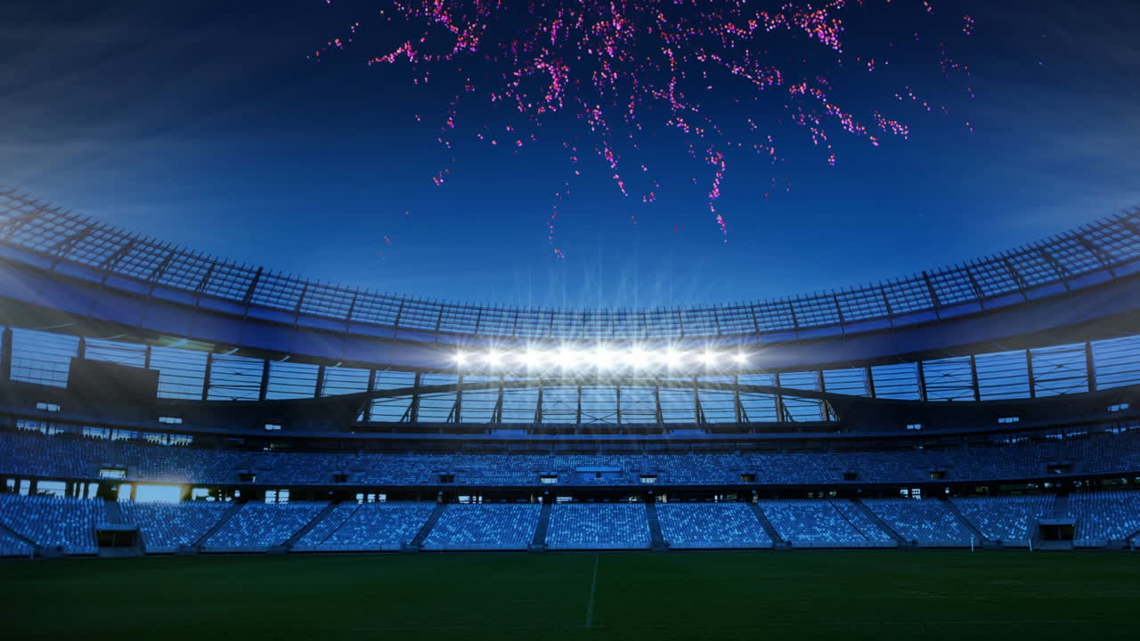 estadio deportivo con fuegos artificiales