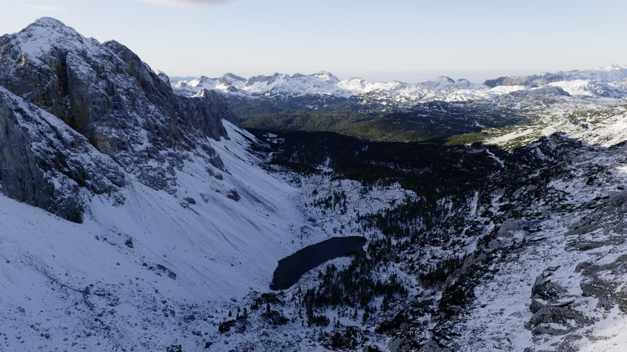 Snowy Alpine Valley with Lake