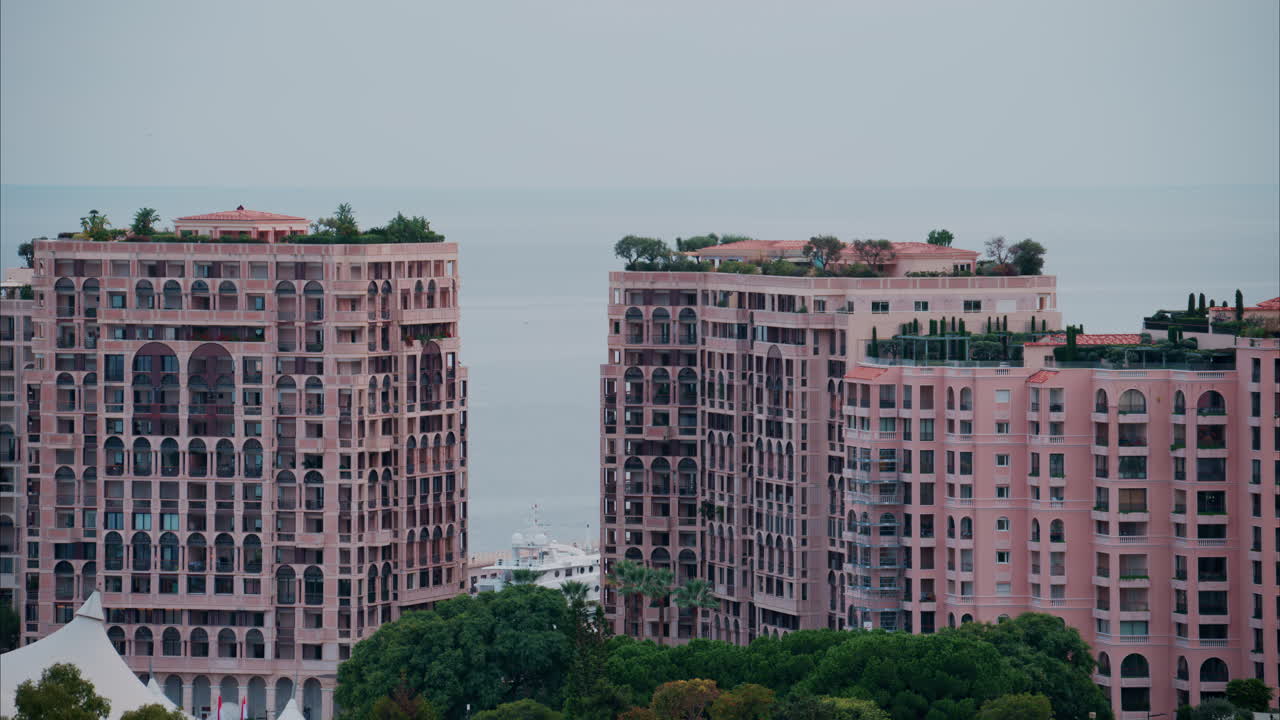 Aerial view of buildings in the skyline of Monaco in daylight