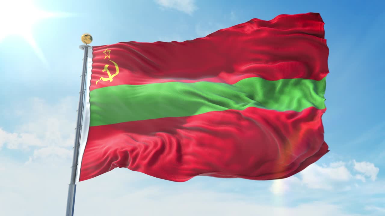 파란 하늘을 배경으로 바람에 흔들리는 트란스니스트리아 발, 국가 테마, 국제 개념, 3d 렌더링