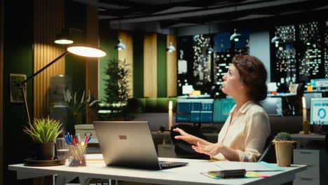 vertical video woman deeply focused on a business strategy puzzle or dilemma