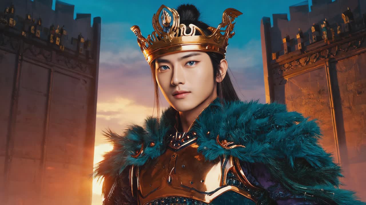 Fantasy King with Golden Crown and Armor