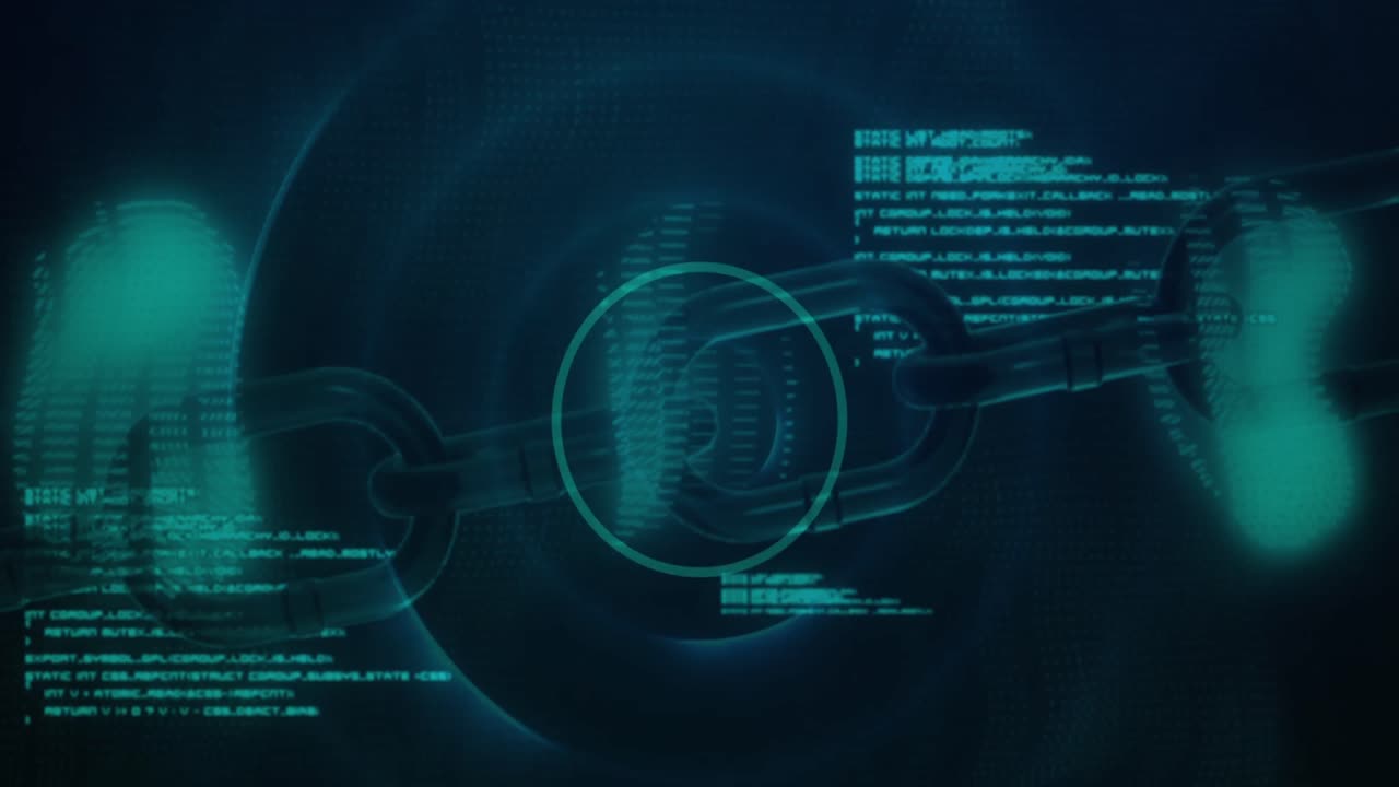Animation of data processing and block chain in navy digital space