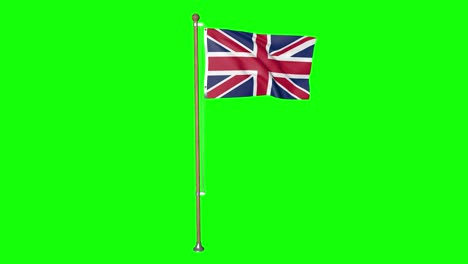 pantalla verde hiperrealista bucle bandera del reino unido con asta de la bandera ondeando en el viento bandera de inglaterra revoloteando animación 3d 4k