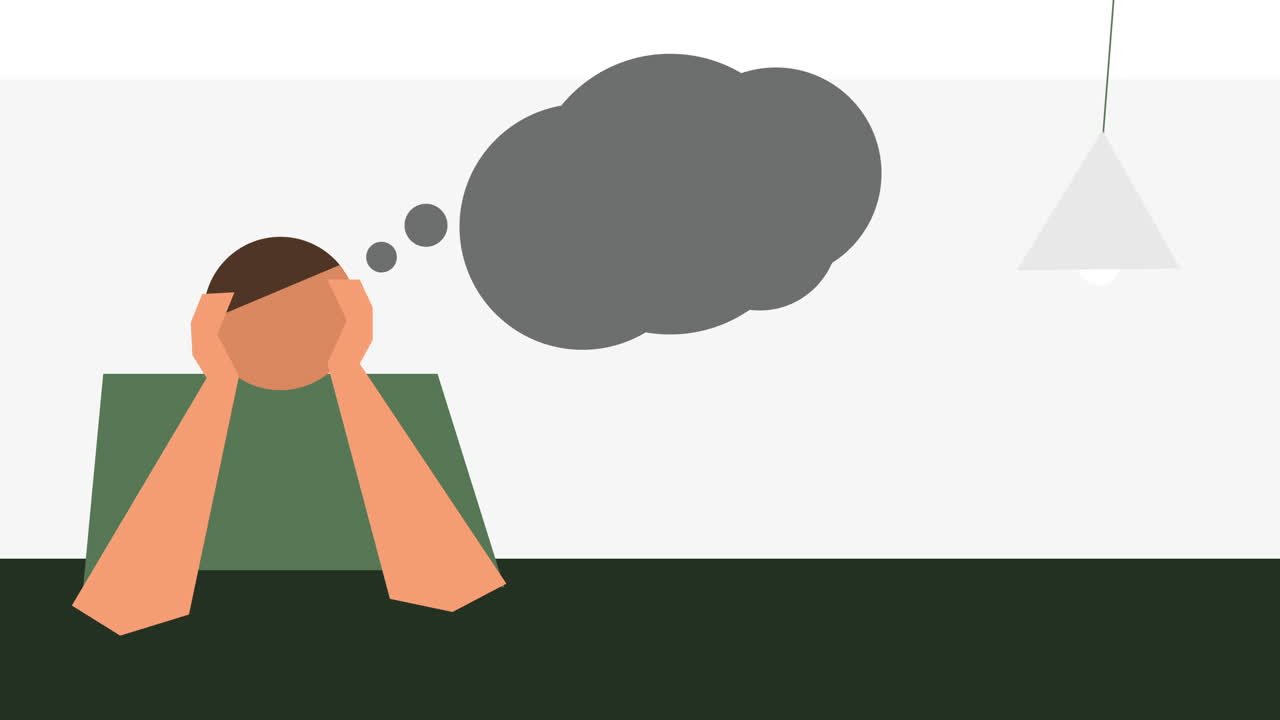 불안과 우울증에 대한 부정적인 생각을 고민하는 사람의 애니메이션