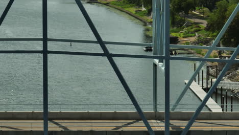 road on truss bridge wabasha-nelson over mississippi river in wabasha, minnesota