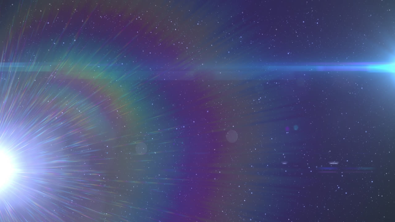 animación de luz azul brillante que se mueve sobre manchas de luz y estrellas en el fondo