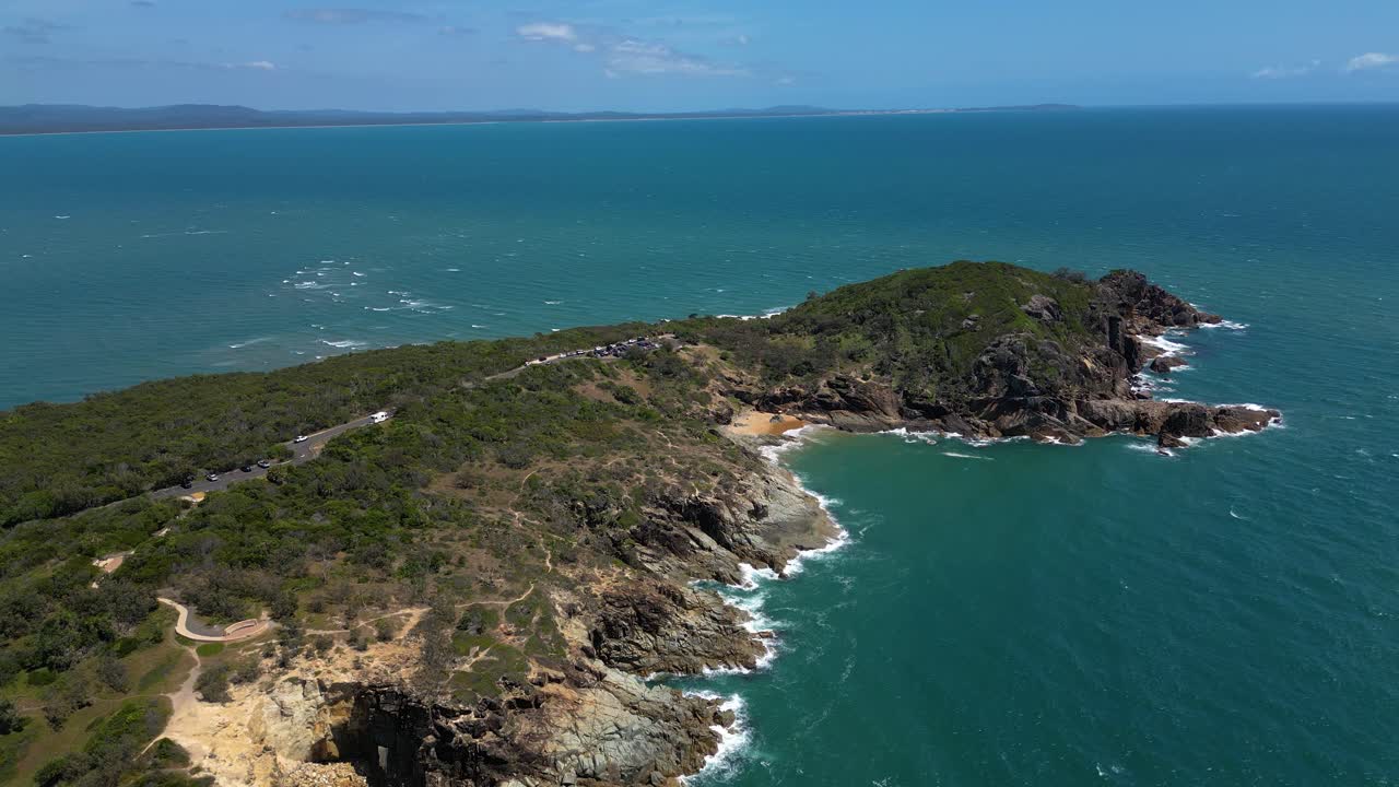Left to right aerial views over the northern tip of the Town of 1770, Central Queensland, Australia