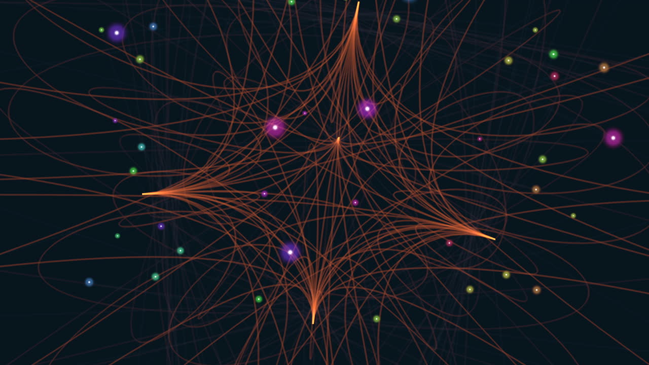 어두운 은하에서 네온 점과 연결된 선이 있는 미래형 모양