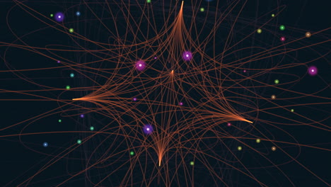 Futuristic shape with neon dots and connected lines in dark galaxy