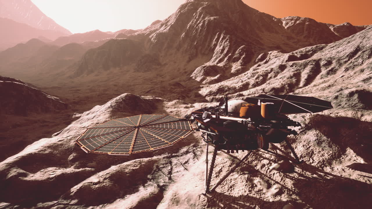Insight Mars exploring the surface of red planet. Elements furnished by NASA.