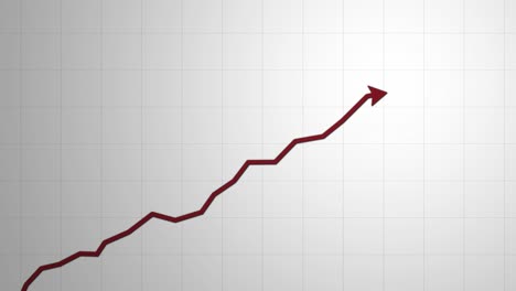 Animated red arrow graphic statistic trend of market going up rising, color illustration on white background