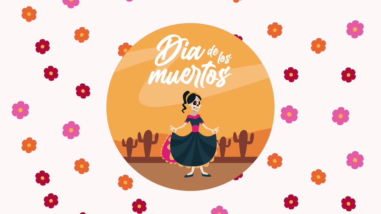 celebrazione del dia de los muertos con il cranio di una donna nel deserto