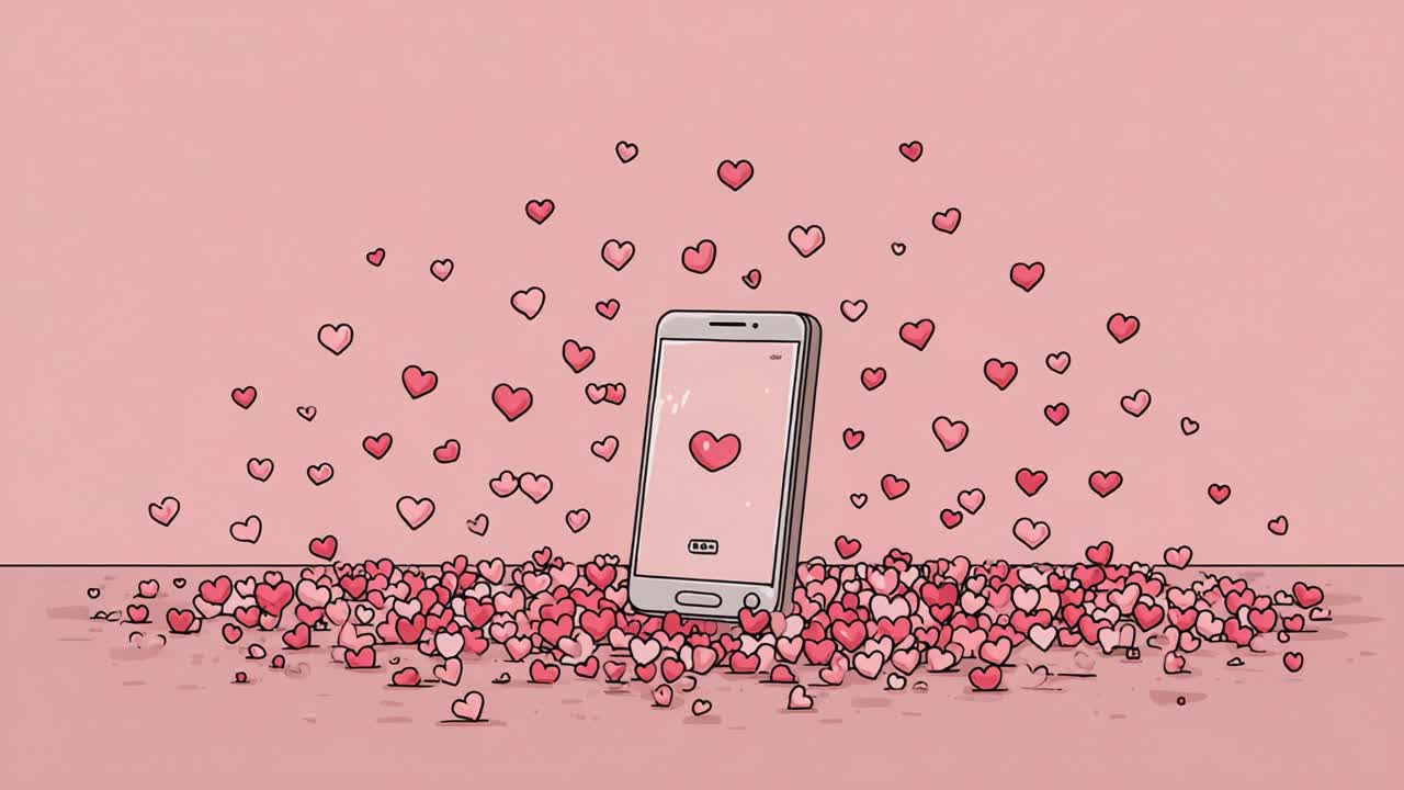 A Mobile Phone Surrounded by an Explosion of Hearts Symbolizing Love and Connection in a Romantic Digital Age