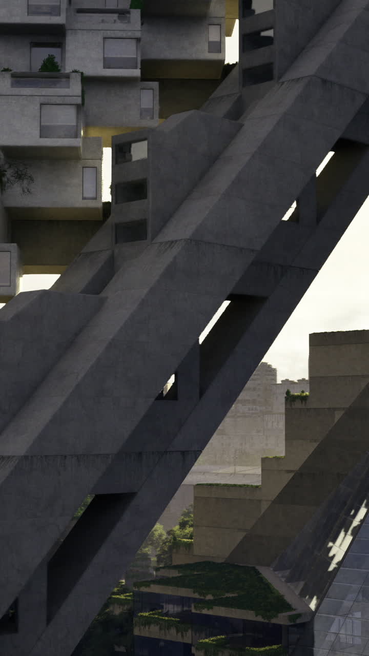 A striking urban landscape combines innovative architecture with greenery