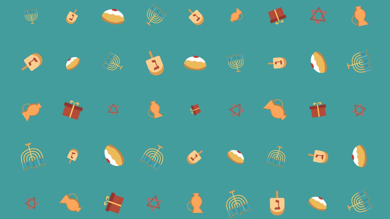 Hanukkah holiday flat design animation background with traditional symbols