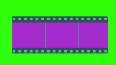 ilustración animada en 2d de una tira de película púrpura en una pantalla verde