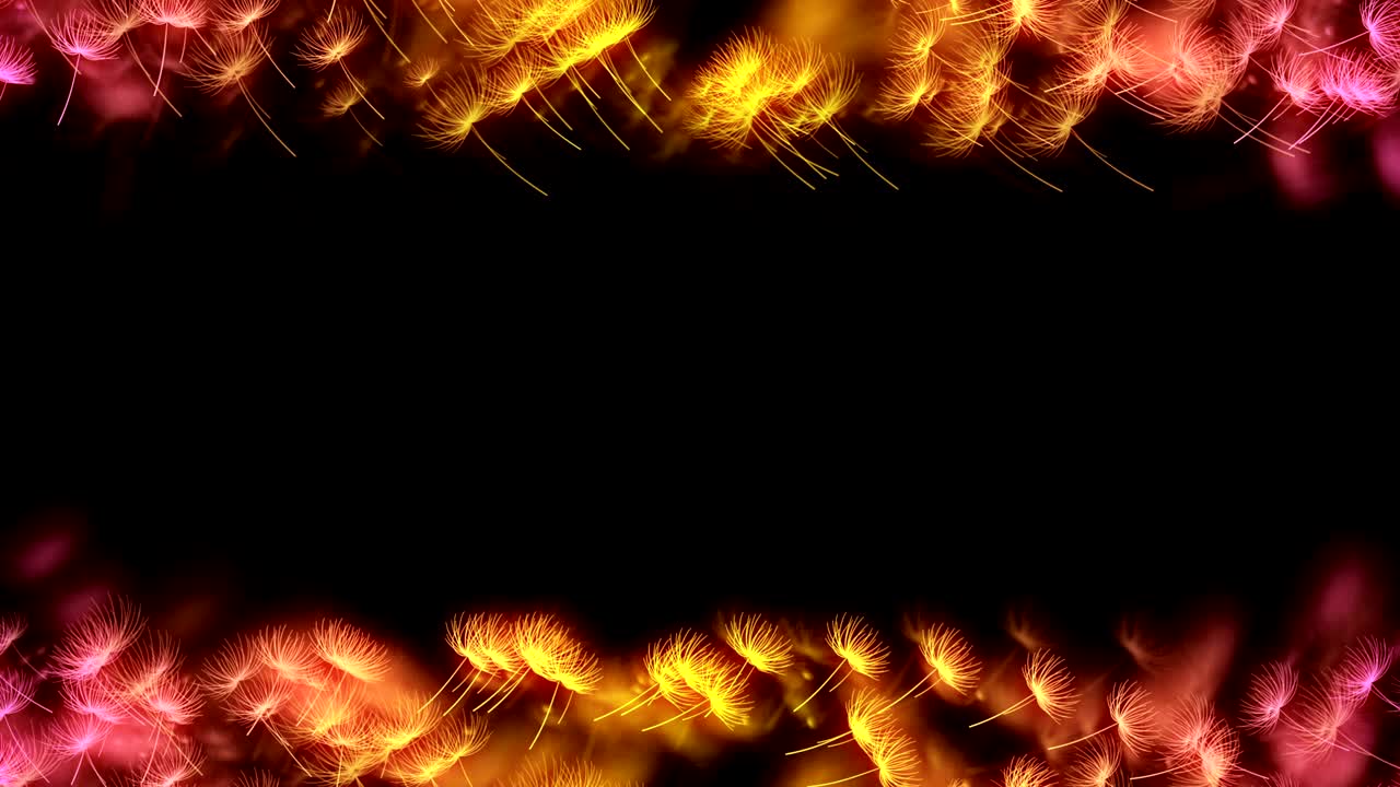 추상적인 보케 빛, 반이는 드레온 또는 포포, 불꽃 패턴, 노란색과 분홍색의 그라디언트, 어두운 배경의 컬러 일러스트레이션, 원활한 루핑 애니메이션, 중앙 복사 공간과 함께 4k