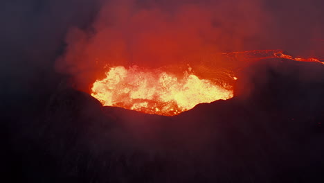 High-angle-view-of-active-volcano-crater.-Wild-boiling-magmatic-material.-Fagradalsfjall-volcano.-Iceland,-2021