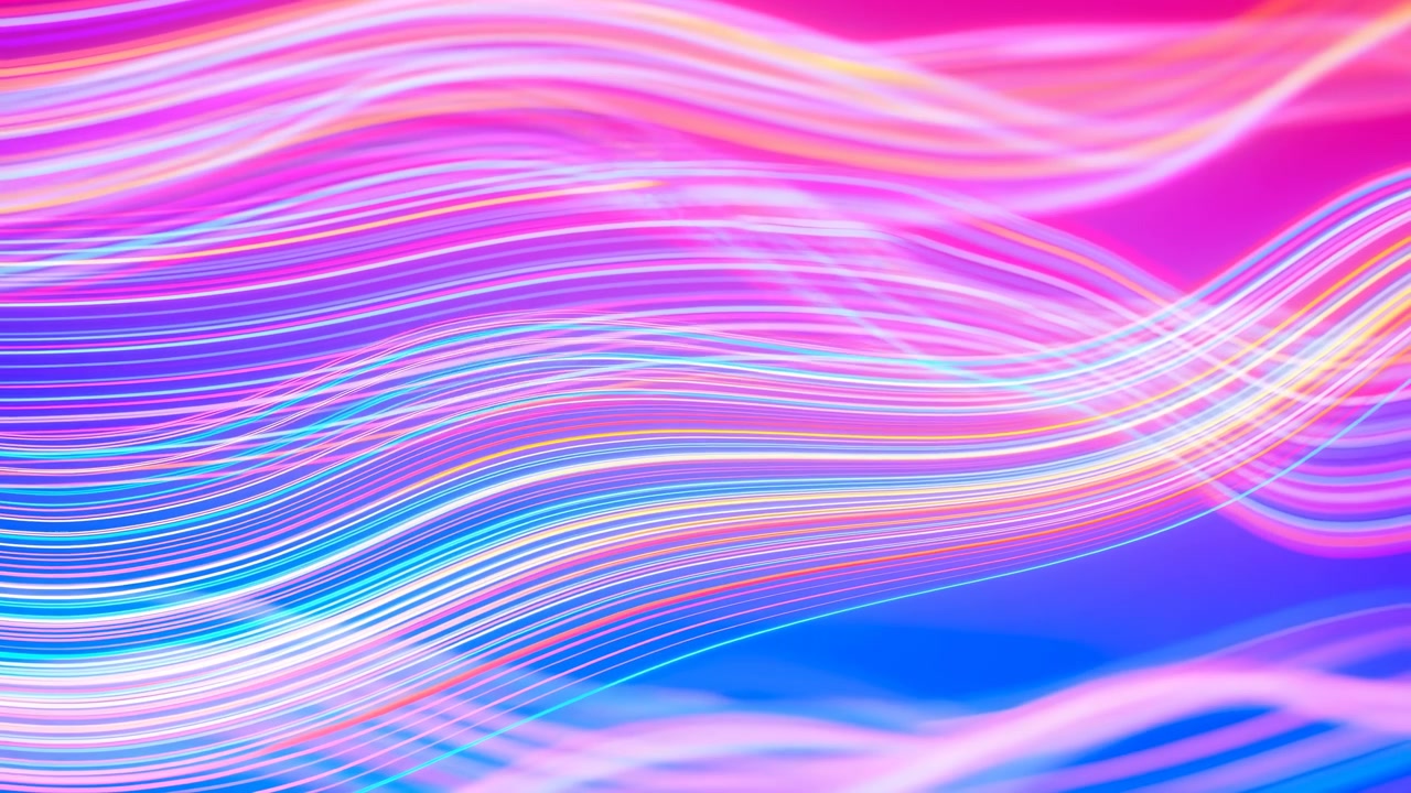 Neon Pink Purple Waves Flowing Across Sweeping Light Ribbons, Smooth Motion And Glossy Gradient Glow, Ambient