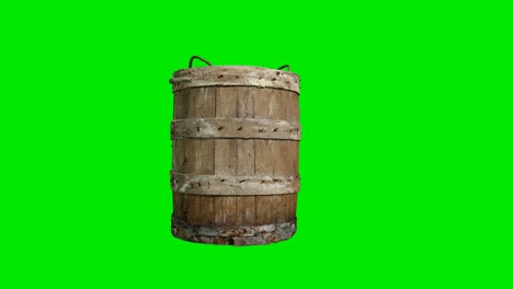 old traditional wood bucket at green chromakey background