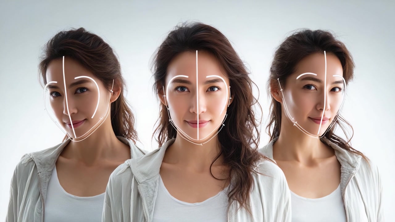 A Stunning Transformation: From Naturally Beautiful to Enhanced Features Showcased with Marked Face Contours and Expressions in a Smooth Gradient Technique