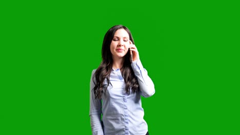 Close-Up-of-Pretty-Woman-Receiving-Good-News-on-Phone-in-Front-of-Green-Screen