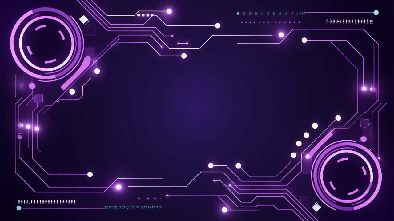 Animated Abstract Circuit Board with Glowing Purple Lines and Dots