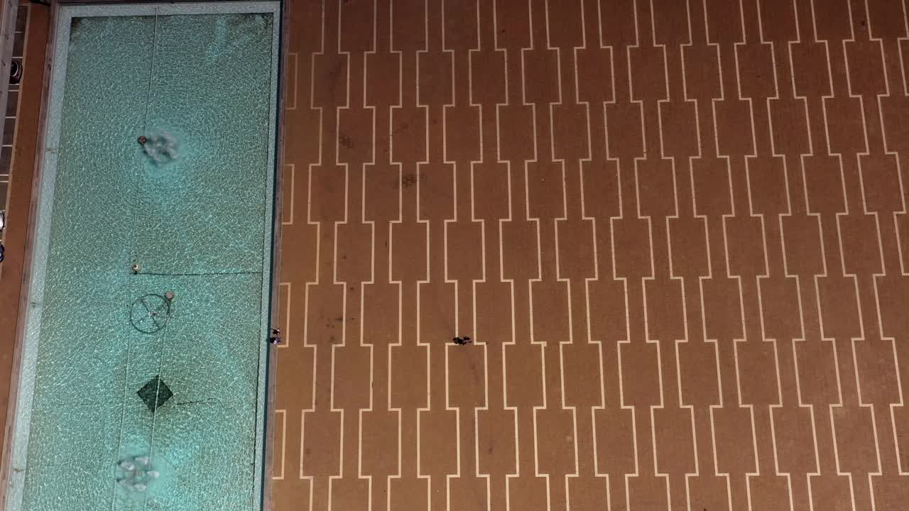 Aerial View of a Fountain and Paved Area