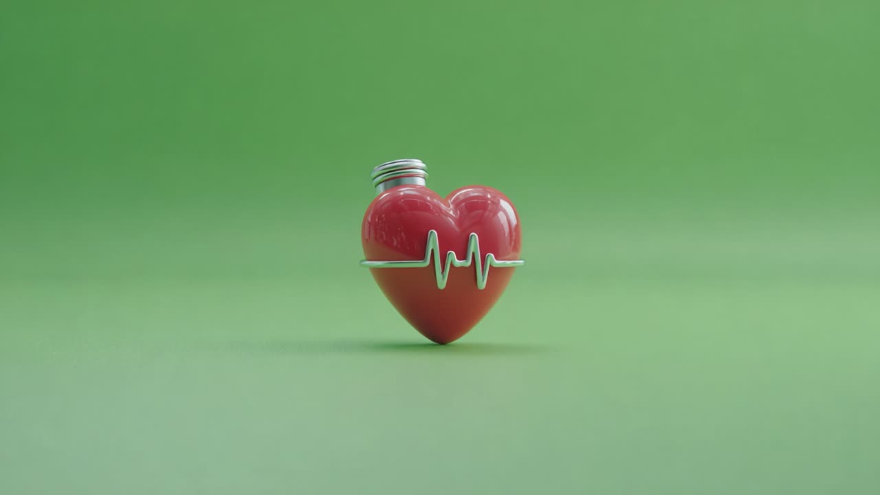 A Creative Representation of Heart Health Featuring a Heart-Shaped Bottle with an Ecstatic Pulse Line, Symbolizing Vitality and Wellness Against a Bright Green Background