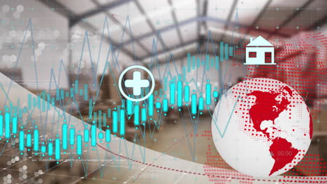 Animación-Del-Procesamiento-De-Datos-Financieros-Sobre-El-Globo-Y-El-Almacén.