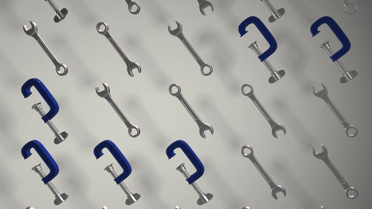 The tool kit includes a wrench, clamp, bracket. The pattern. Rotation. Realistic animation. Shop, Maintenance, Repair Show-loop
