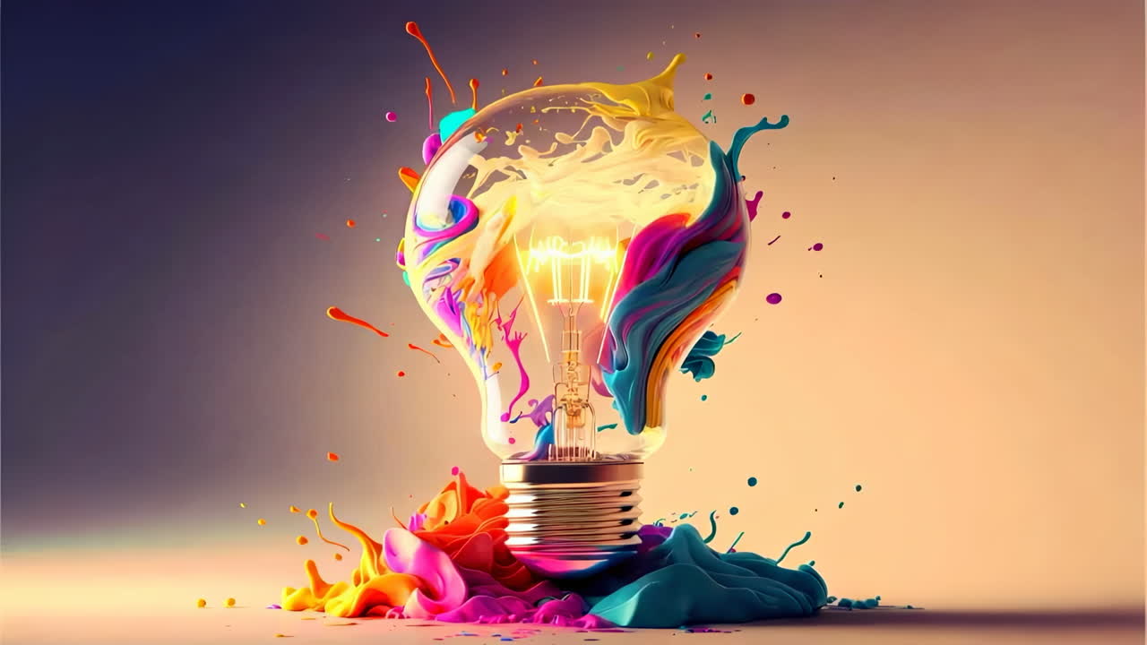 Vibrant Idea: Lightbulb Amidst Colorful Paint Splashes