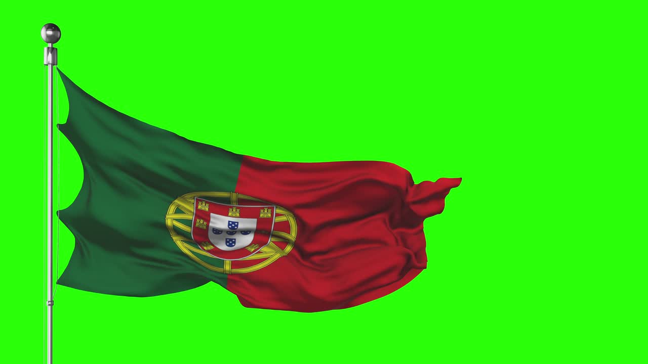 포르투갈 국기가 녹색 화면에서 흔들리는 크로마 키 애니메이션 포르투칼 정치 일러스트레이션