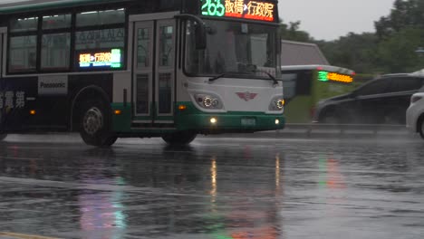 taipei bus in heavy rain