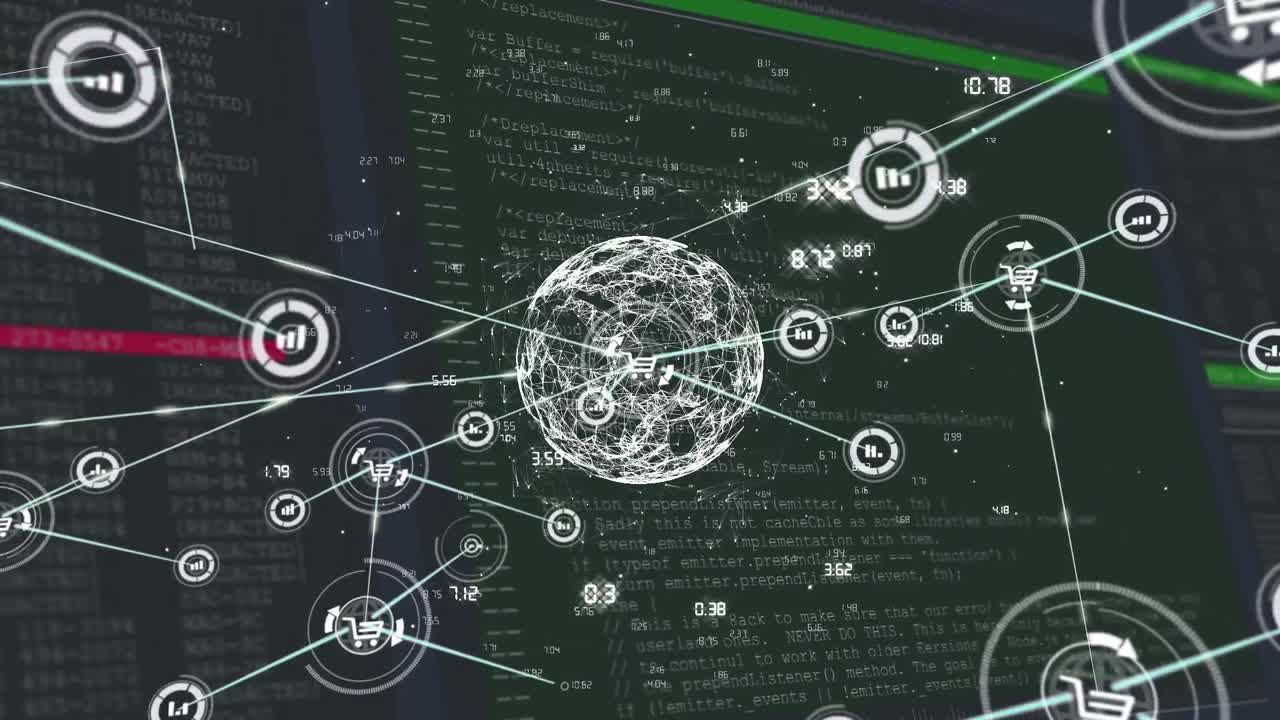 animación de la red de conexiones con iconos en todo el mundo con procesamiento de datos