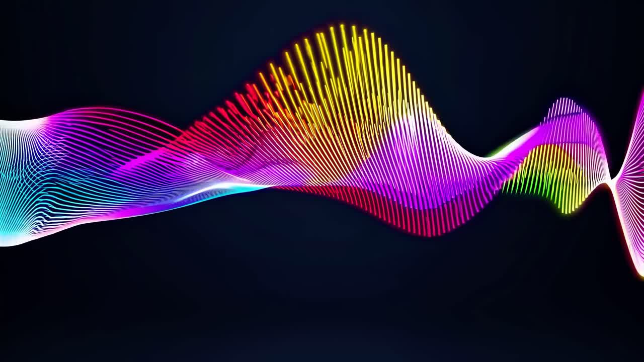 Dynamic abstract video with vibrant neon waves in blue and purple