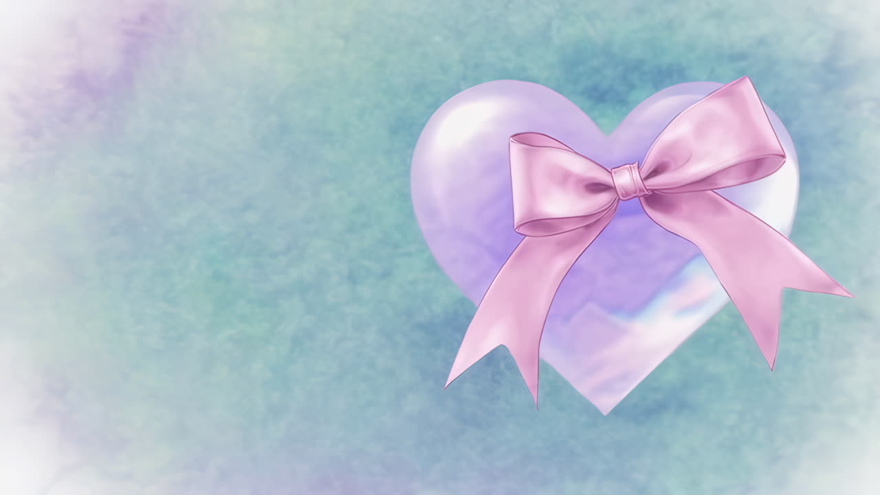 Pastel Heart with Pink Bow on Watercolor Background