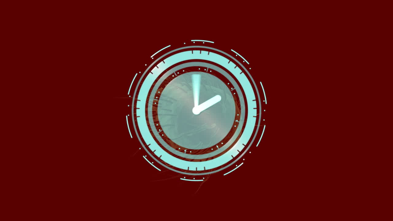 Animation of clock spinning with bacterium cell against brown background, copy space