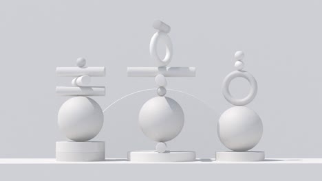 white geometric shapes. equilibrium concept. abstract animation, 3d render.