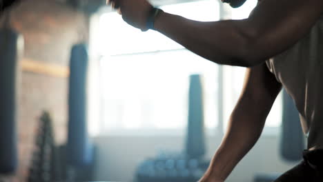 gym, battle rope and man with exercise