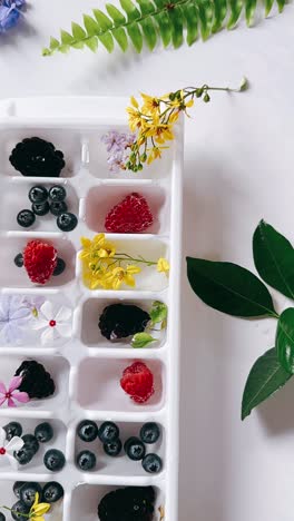 cubos de hielo de frutas y flores