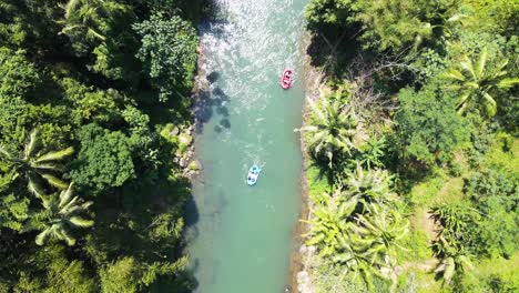 vista aérea de barcos estão atravessando o rio com água turquesa cercada por árvores e vegetação