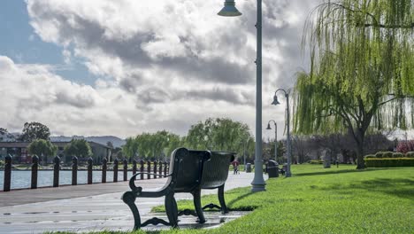 time lapse: old metal bench in the park