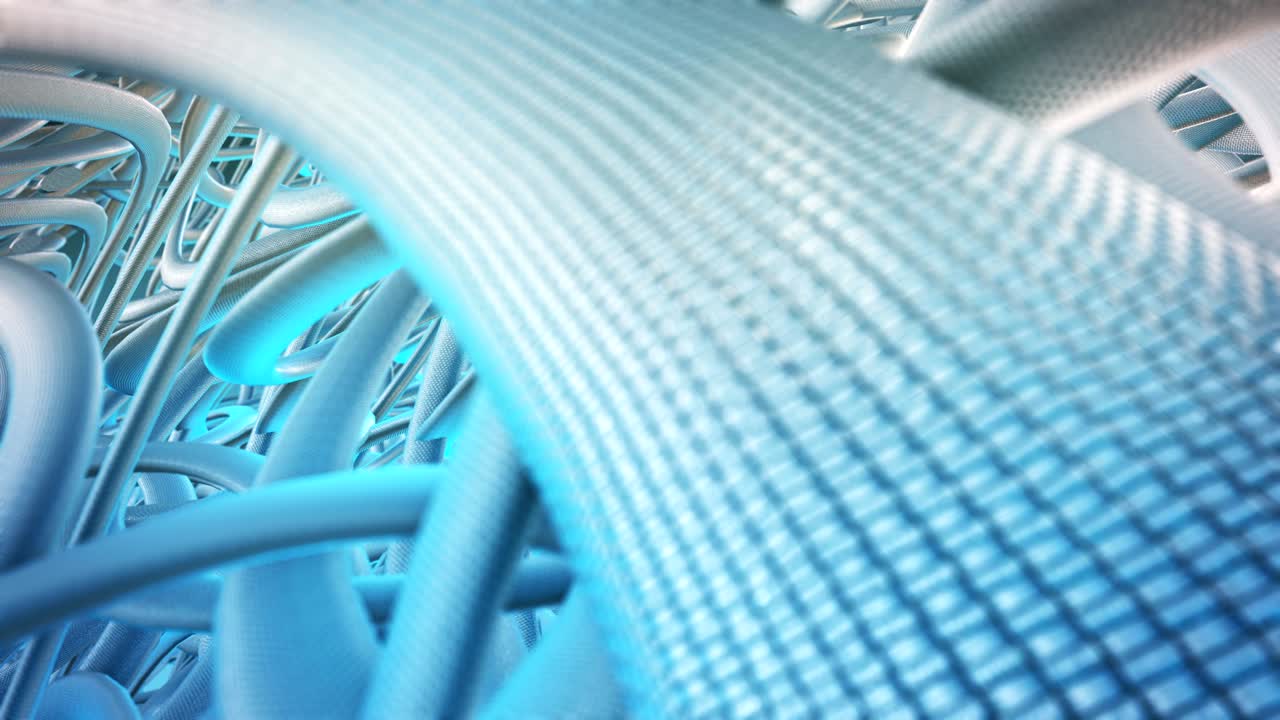 파란 케이블을 가진 추상 cgi 모션 그래픽