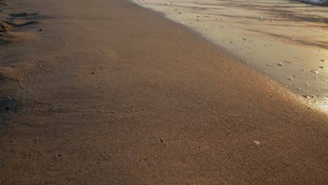 golden, sandy beach and waves rolling on shore