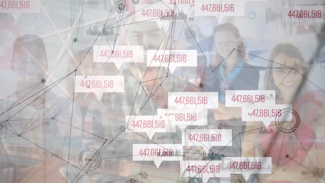 animación de personas de negocios y números que cambian a través de la red de conexiones