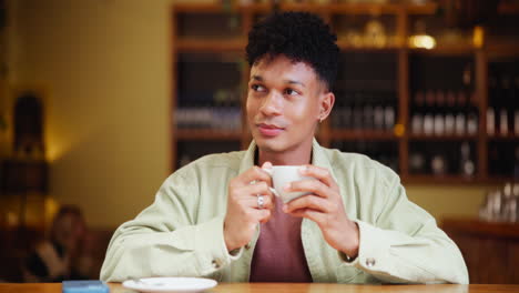 man enjoying coffee in a cafe