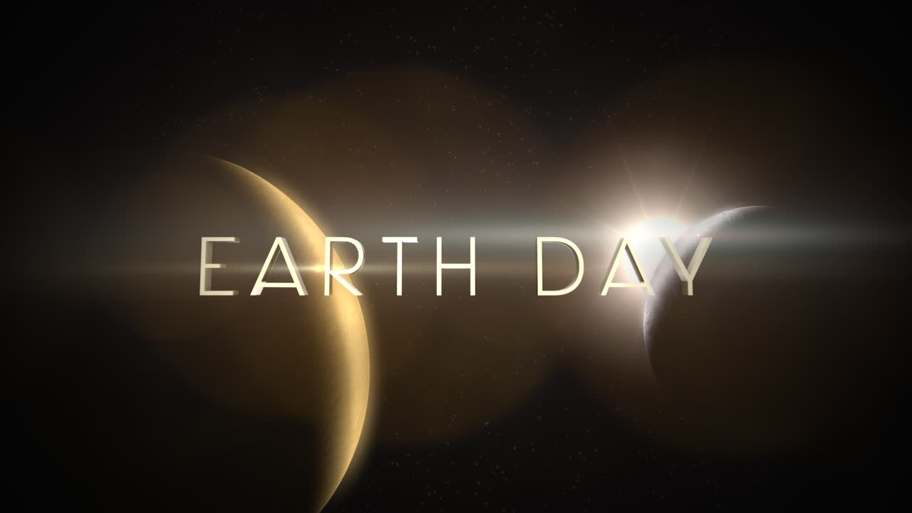 Earth Day with yellow planeta and light of stars in space